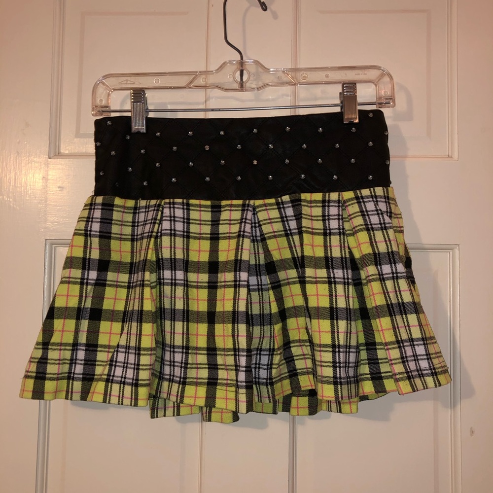 Yellow Black And Pink Plaid Skirt And Shorts